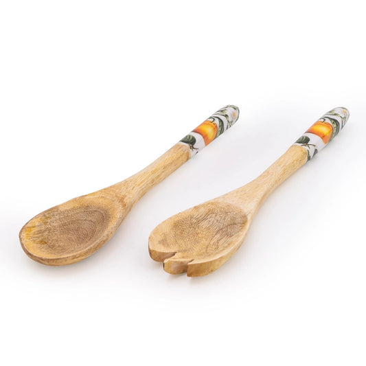 Orange Blossom Set of 2 Wooden Fork and Spoon