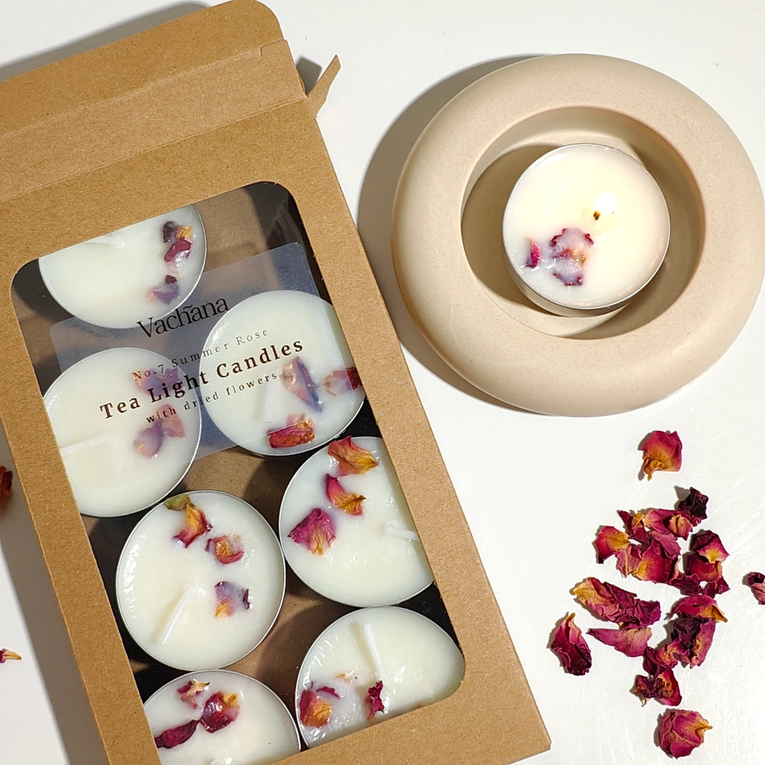 Dried Flower Scented Tea Lights, Summer Rose