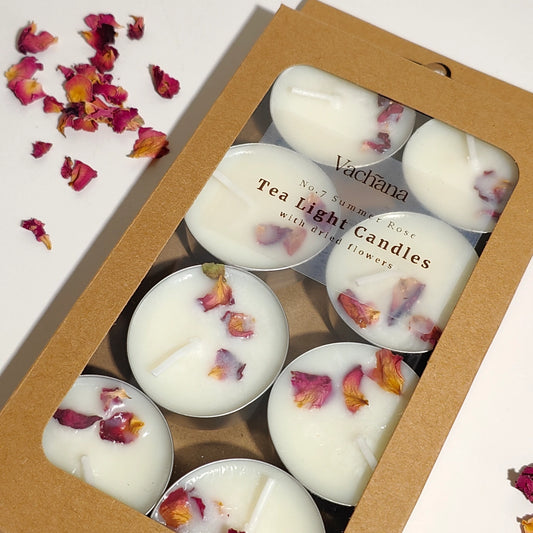 Dried Flower Scented Tea Lights, Summer Rose