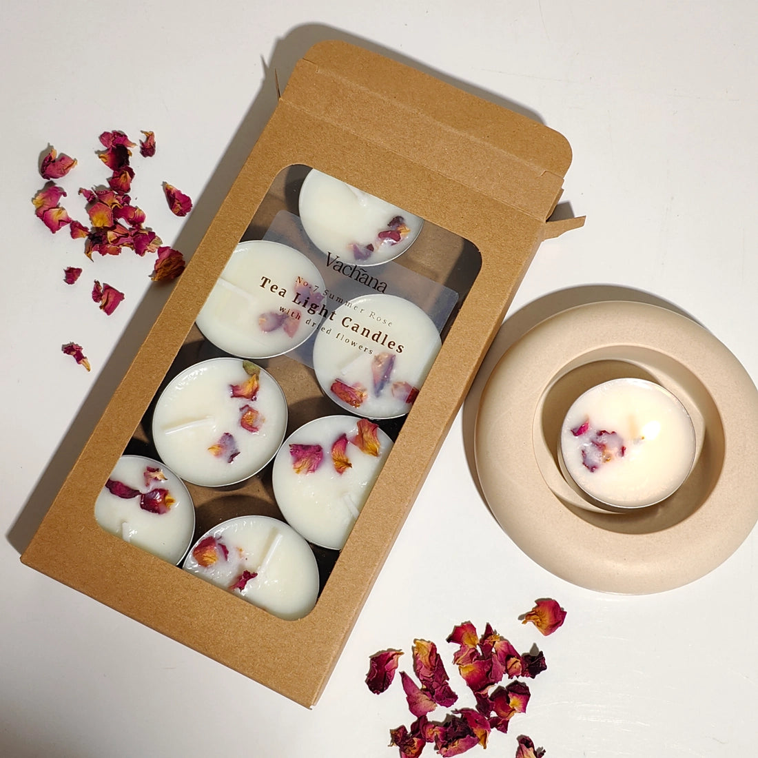 Dried Flower Scented Tea Lights, Summer Rose